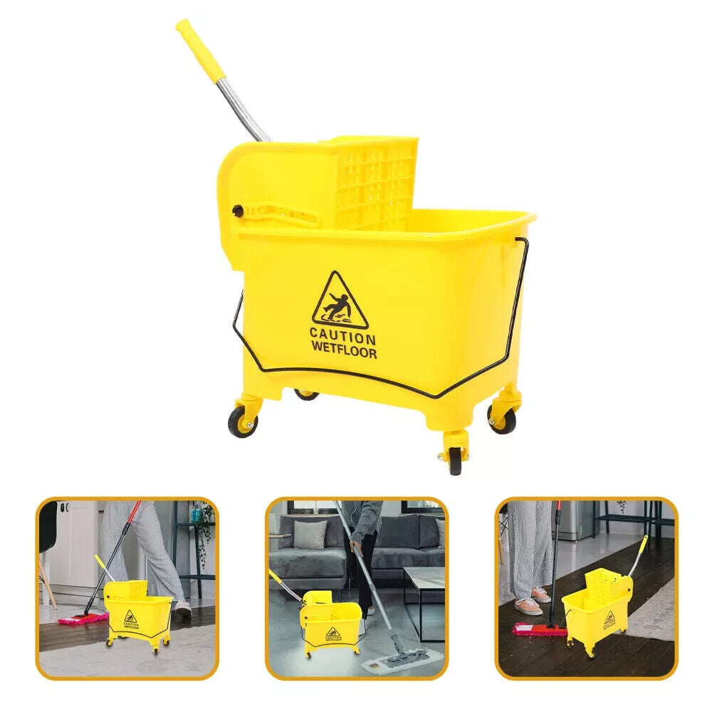 20L YELLOW COMMERCIAL INDUSTRIAL MOP BUCKET WHEELS WRINGER PROFESSIONAL BUCKET