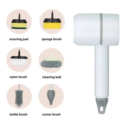 6 in 1 Handheld Electric Cleaning Brush Professional Kitchen Cleaning Pot Shoe Bottle Brush Bathroom Cleaning USB Charging