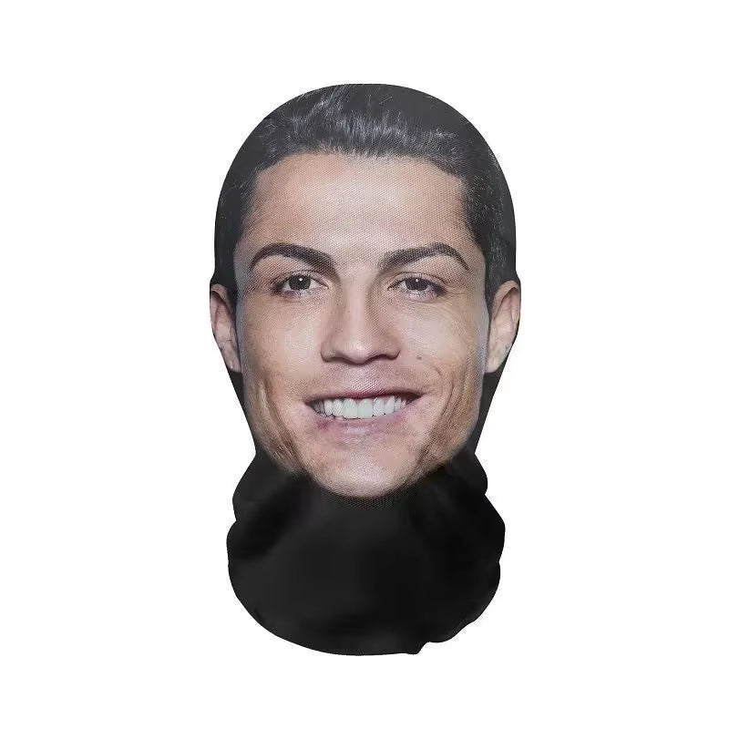 3D CR7 Messi Seamless Mask Funny Face Printed Head Scarf Famous Person Ice Silk Sunscreen Head Mask Halloween Cosplay