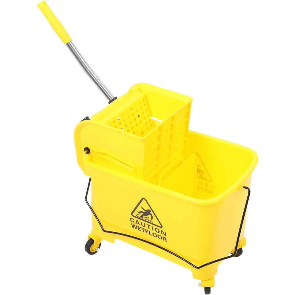 20L YELLOW COMMERCIAL INDUSTRIAL MOP BUCKET WHEELS WRINGER PROFESSIONAL BUCKET