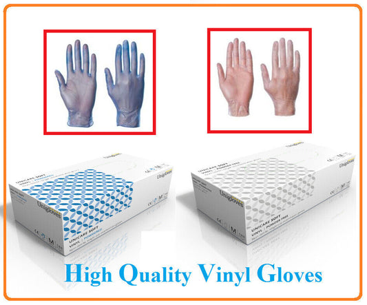 Unigloves Vinyl Gloves Clear Vinyl Blue Vinyl Powder Free Gloves