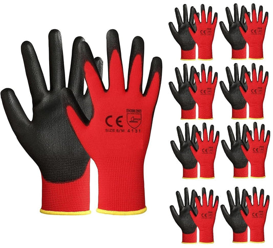 24 Pairs Red Work Gloves Nitrile Coated Builder Gloves Work Safety Gloves Men