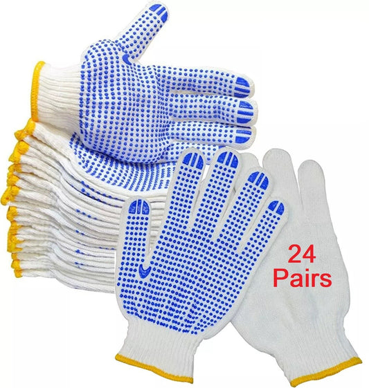 PVC Dotted Work Gloves White Polka Dotted Gloves Grip Gloves Cotton Grip Gloves