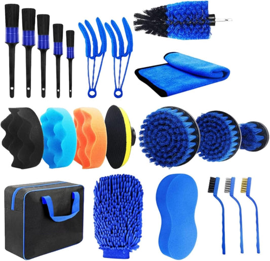 Car Detail Brushes Automotive Detailing 22Pcs/Set Cleaning Tool Soft Polish Sponge Electric Drill Brush Wash Towel Gloves Kit Interior Exterior Wheels Sets