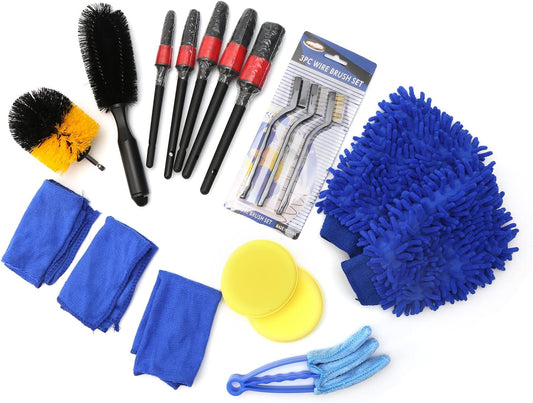 Car Cleaning Kit, 18Pcs/ Set Auto Car Detailing Wheel Brush Kit Car Cleaning Tools for Cleaning Car Interior Wheels Dashboard Engine Air Vents